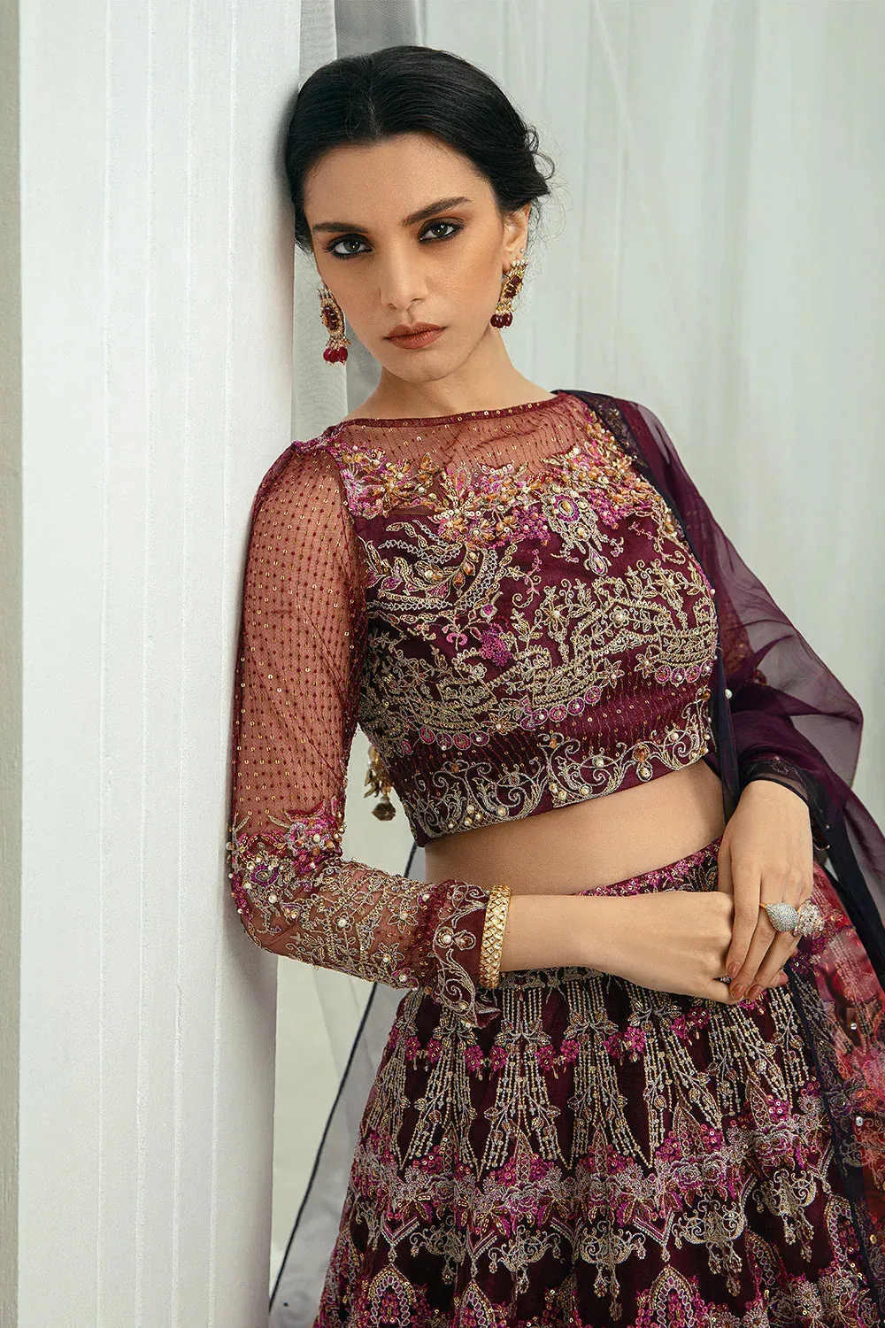Saira Rizwan Serafina Festive Formals Maroon Silk – view 6 – Poshaq