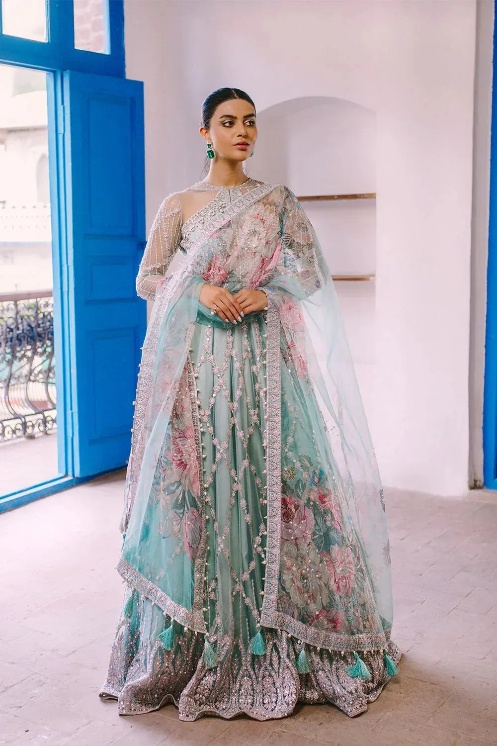 Saira Rizwan Serafina Festive Formals Blue Raw Silk – view 1 – Poshaq