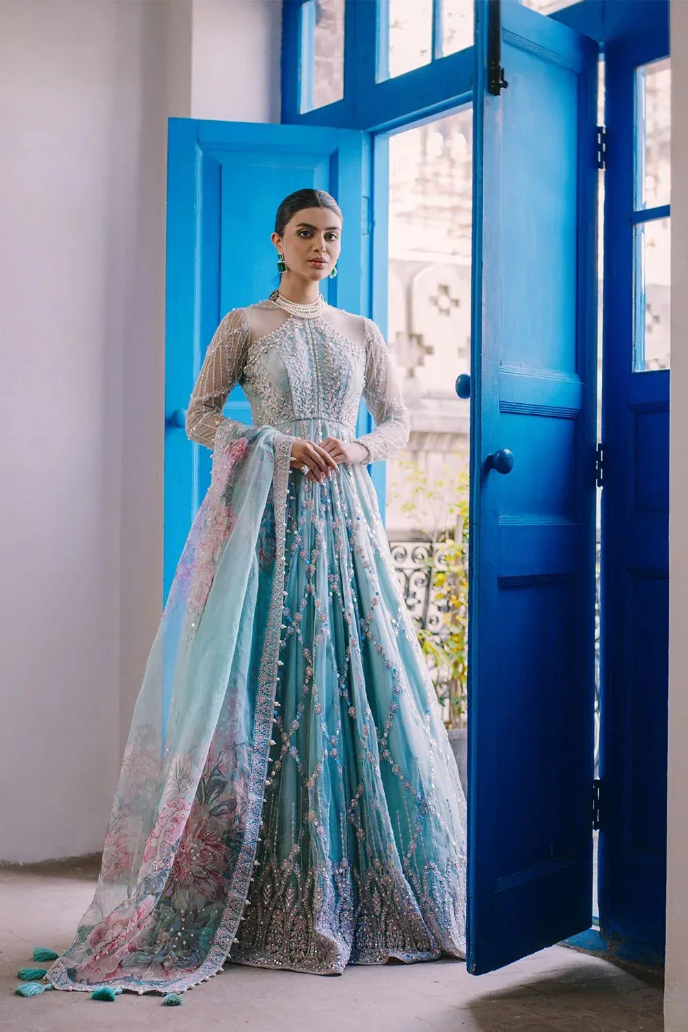 Saira Rizwan Serafina Festive Formals Blue Raw Silk – view 4 – Poshaq