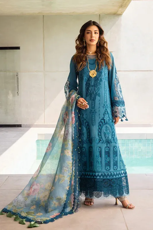 Saira Rizwan Luxury Lawn 24 Teal Cambric – view 1 – Poshaq