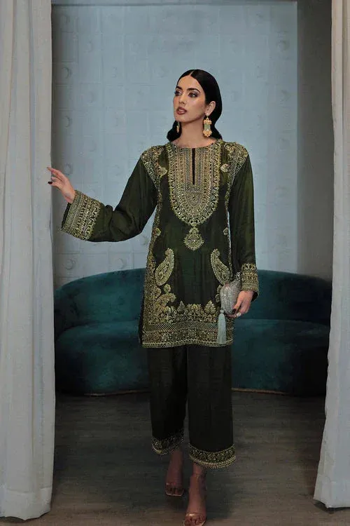 Saira Rizwan Riona Luxury Formals Green Raw Silk – view 1 – Poshaq