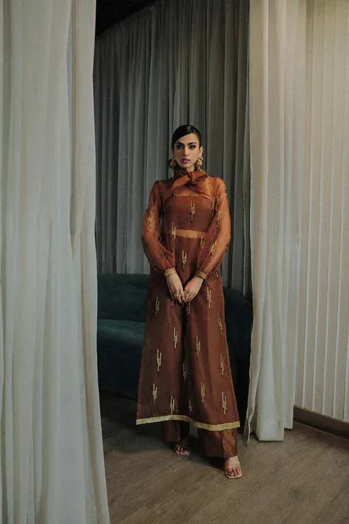 Saira Rizwan Riona Luxury Formals Gold Raw Silk – view 1 – Poshaq