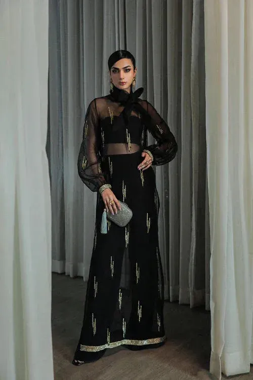 Saira Rizwan Riona Luxury Formals Black Raw Silk – view 1 – Poshaq