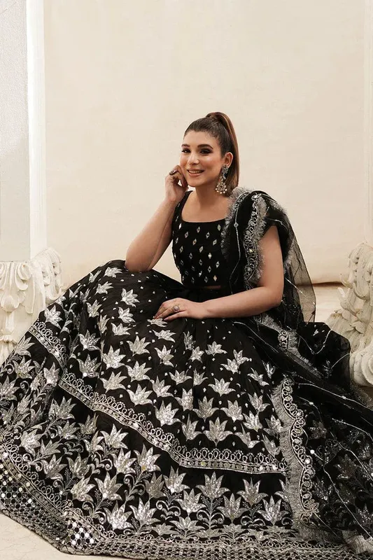 Saira Rizwan Mehr o mah Wedding Formals Black Silk – view 1 – Poshaq