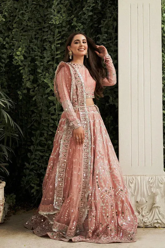 Saira Rizwan Mehr o mah Wedding Formals Tea Pink Silk – view 1 – Poshaq
