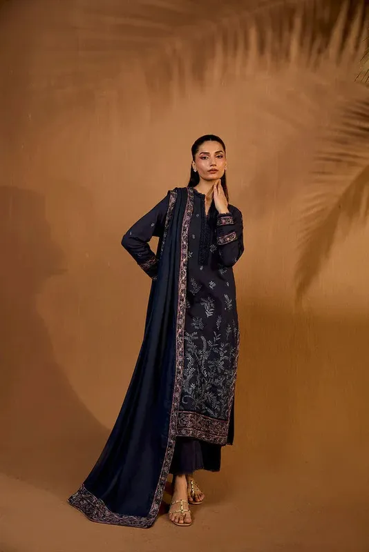 Sobia Nazir Winter Shawl 25 Midnight Blue Khaddar – view 1 – Poshaq