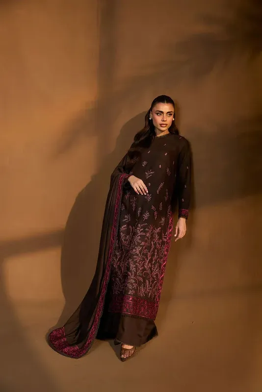 Sobia Nazir Winter Shawl 25 Deep Chocolate Khaddar – view 1 – Poshaq