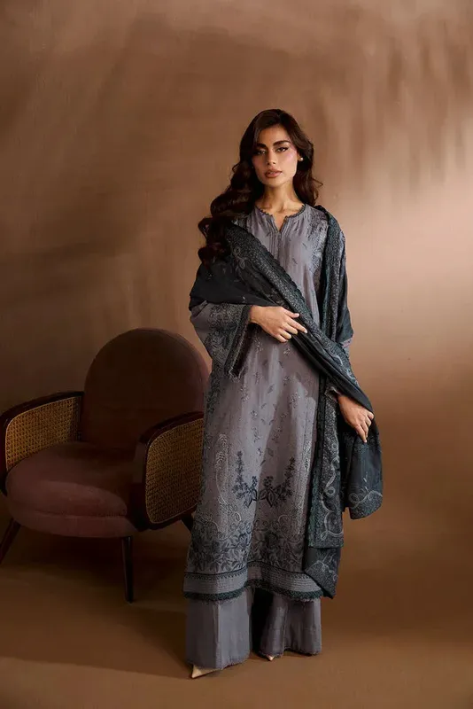 Sobia Nazir Winter Shawl 25 Mouse Gray Khaddar – view 1 – Poshaq
