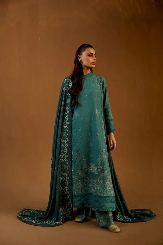 Sobia Nazir Winter Shawl 25 Emerald Green Khaddar – view 1 – Poshaq