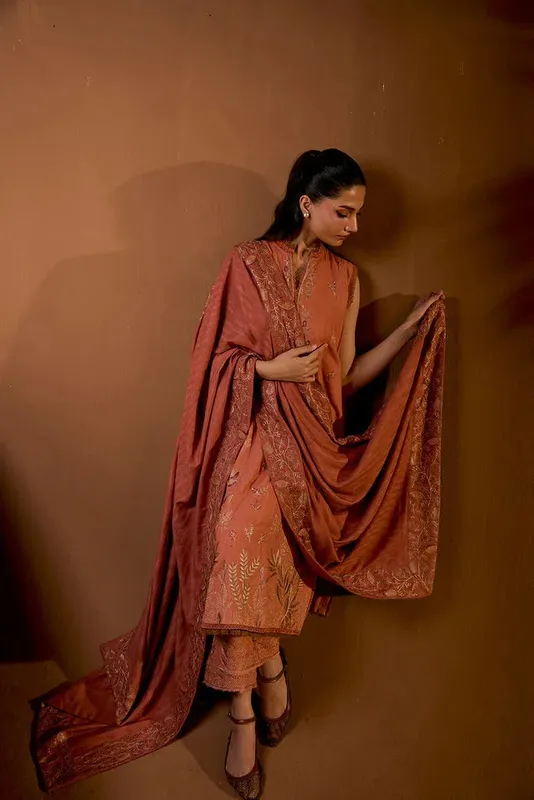Sobia Nazir Winter Shawl 25 Peach Khaddar – view 1 – Poshaq