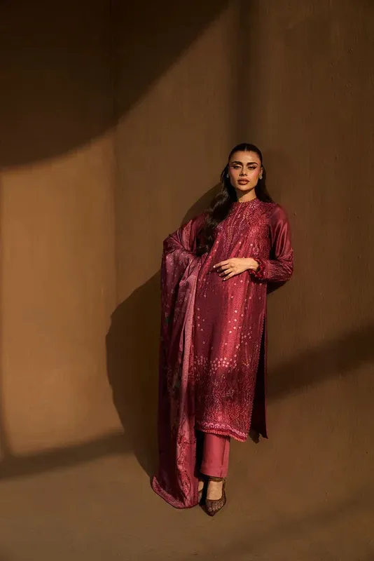 Sobia Nazir Winter Shawl 25 Burgundy Khaddar – view 1 – Poshaq