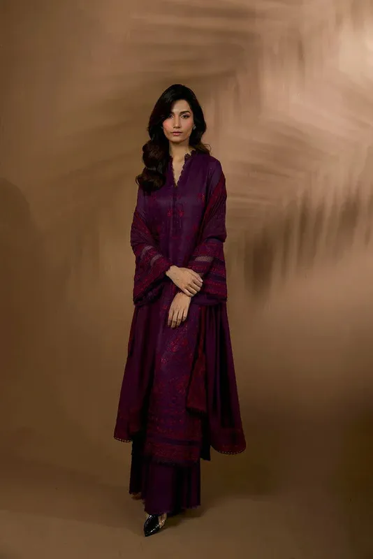 Sobia Nazir Winter Shawl 25 Plum – view 1 – Poshaq