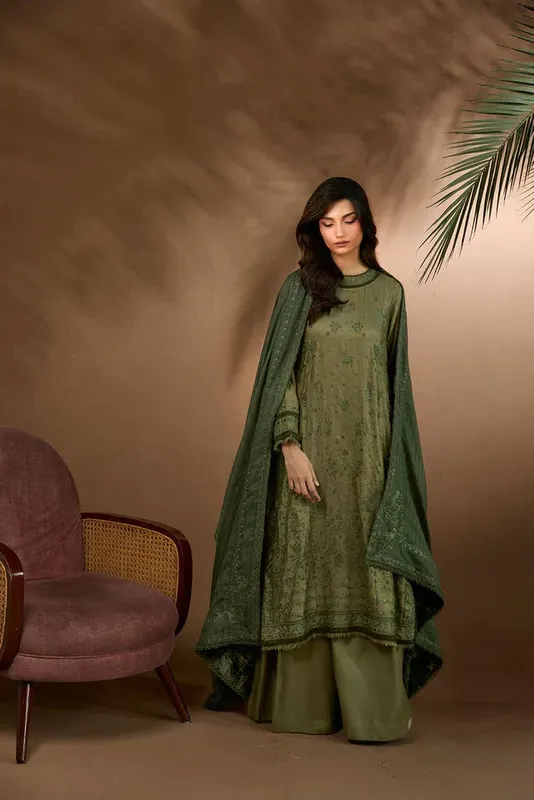 Sobia Nazir Winter Shawl 25 Mehndi – view 1 – Poshaq