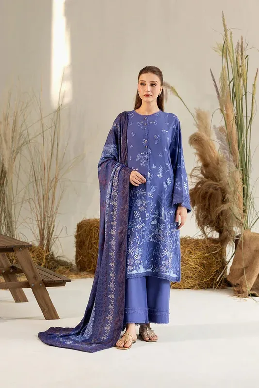 Sobia Nazir Winter 25 ink blue Jacquard – view 1 – Poshaq