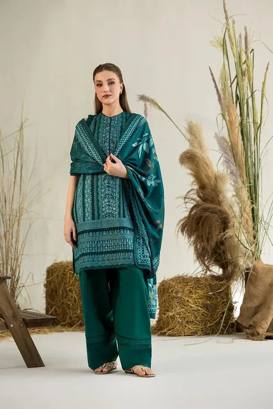Sobia Nazir Winter 25 Teal Green Jacquard – view 1 – Poshaq