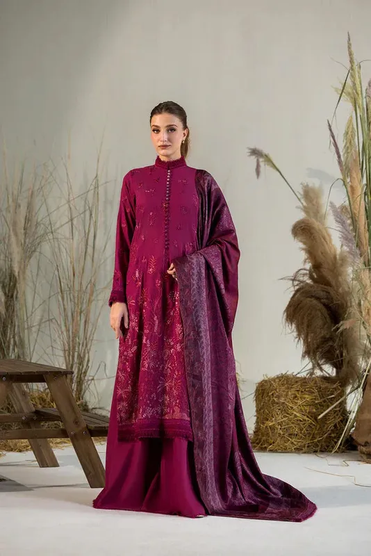 Sobia Nazir Winter 25 Purple Red Jacquard – view 1 – Poshaq