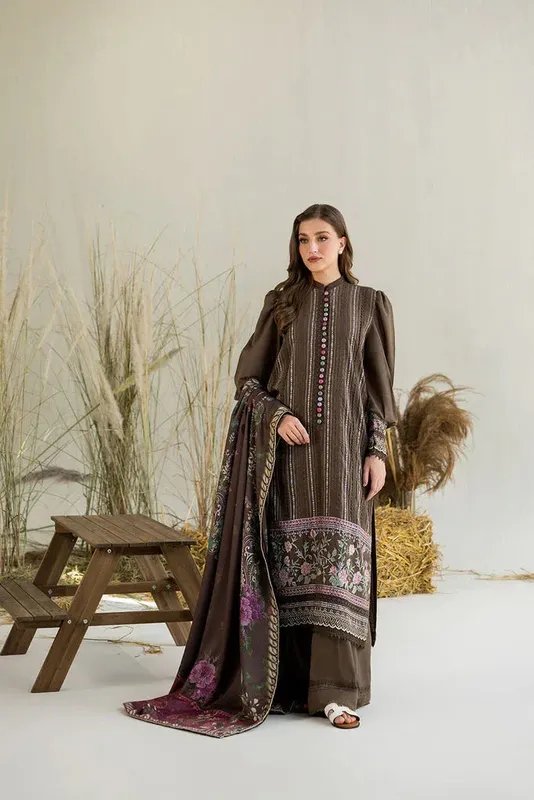 Sobia Nazir Winter 25 Chocolate Brown Jacquard – view 1 – Poshaq