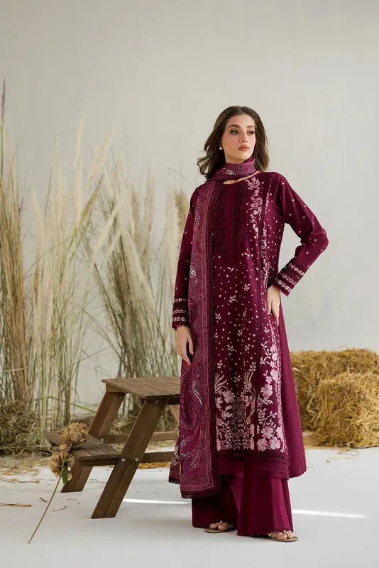 Sobia Nazir Winter 25 Plum Red Jacquard – view 1 – Poshaq