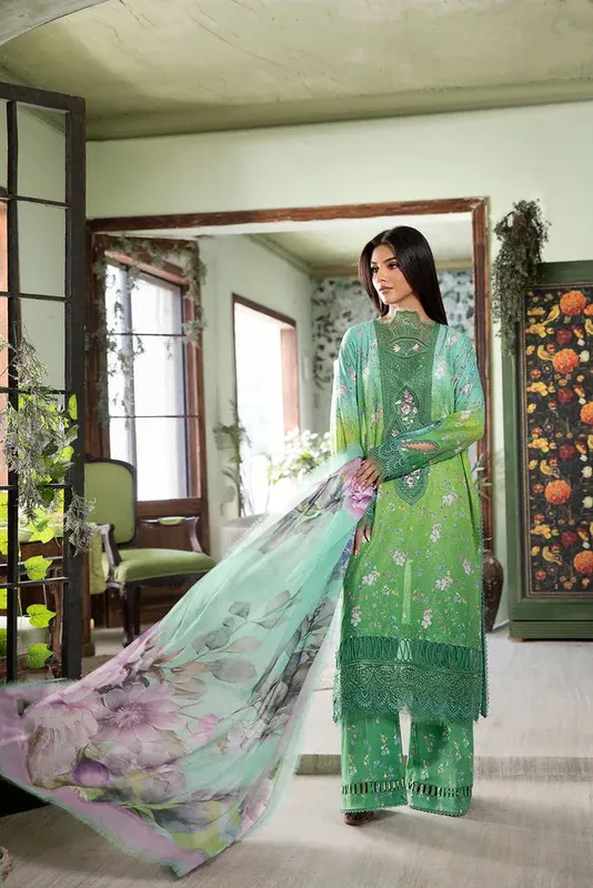 Sobia Nazir Vital Lawn 25 Green Chiffon – view 1 – Poshaq