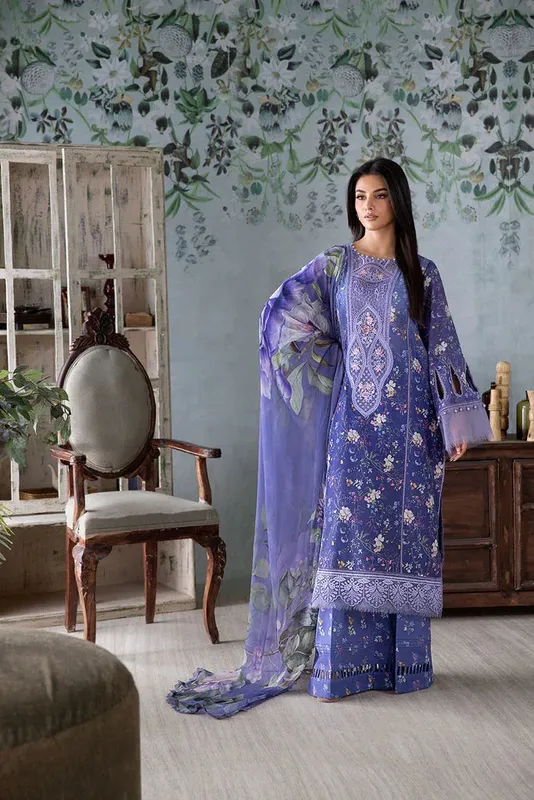 Sobia Nazir Vital Lawn 25 Dark Slate Blue Chiffon – view 1 – Poshaq