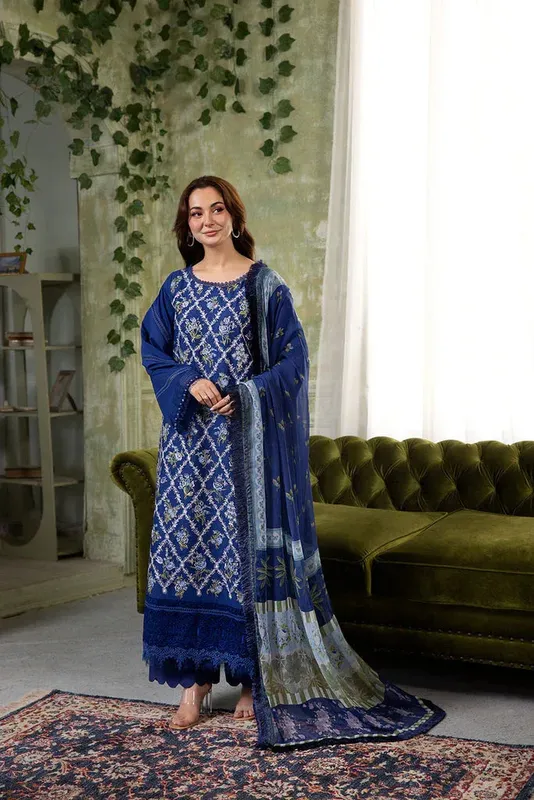 Sobia Nazir Vital Lawn 25 Dark Blue Chiffon – view 1 – Poshaq