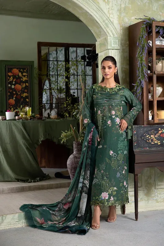 Sobia Nazir Vital Lawn 25 Dark Green Chiffon – view 1 – Poshaq
