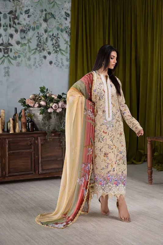 Sobia Nazir Vital Lawn 25 Pale Yellow Chiffon – view 1 – Poshaq