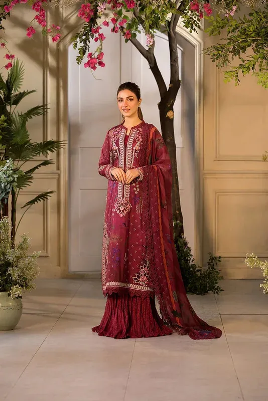 Sobia Nazir Vital Lawn 25 Maroon Chiffon – view 1 – Poshaq