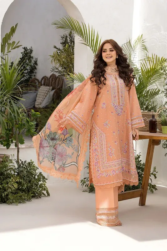 Sobia Nazir Vital Lawn 25 Apricot Orange Chiffon – view 1 – Poshaq
