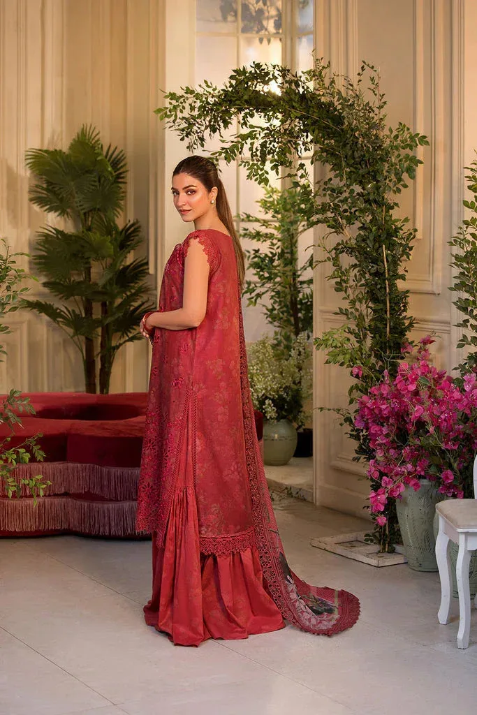 Red chiffon and lawn long shirt with matching sharara – view 2 – Poshaq