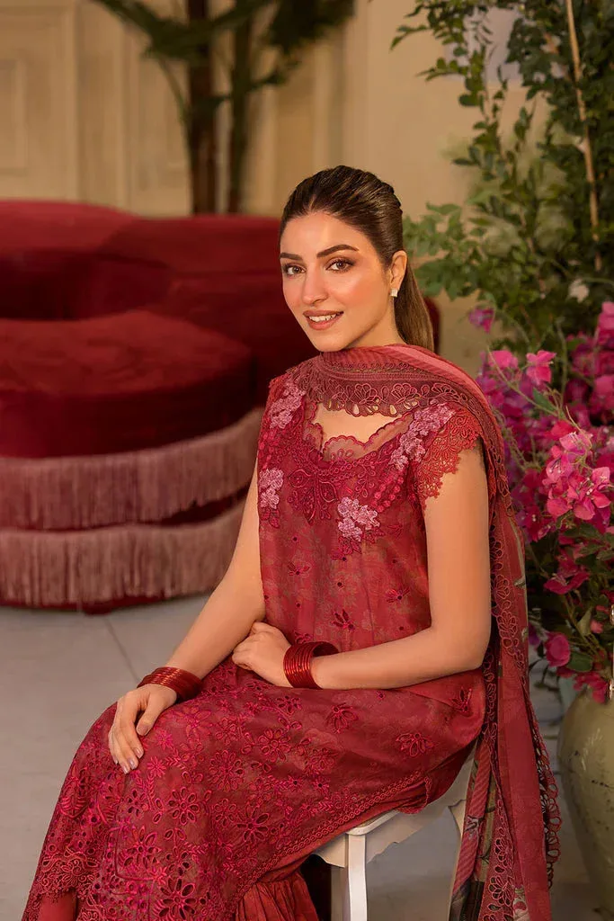 Red chiffon and lawn long shirt with matching sharara – view 3 – Poshaq