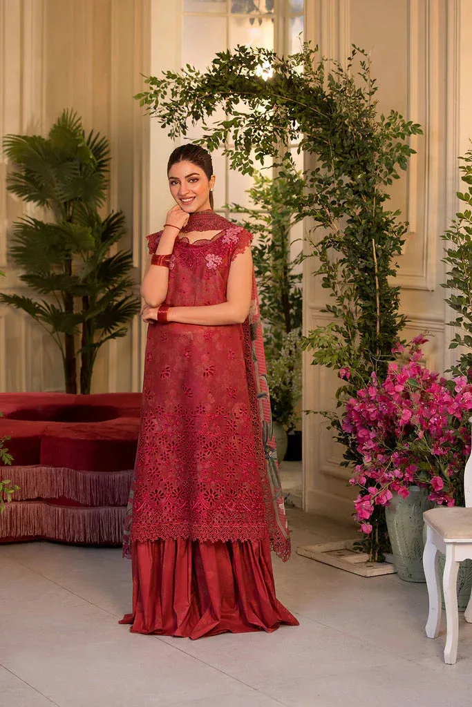 Red chiffon and lawn long shirt with matching sharara – view 4 – Poshaq