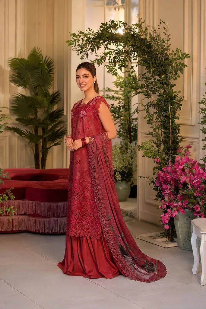 Red chiffon and lawn long shirt with matching sharara – view 5 – Poshaq