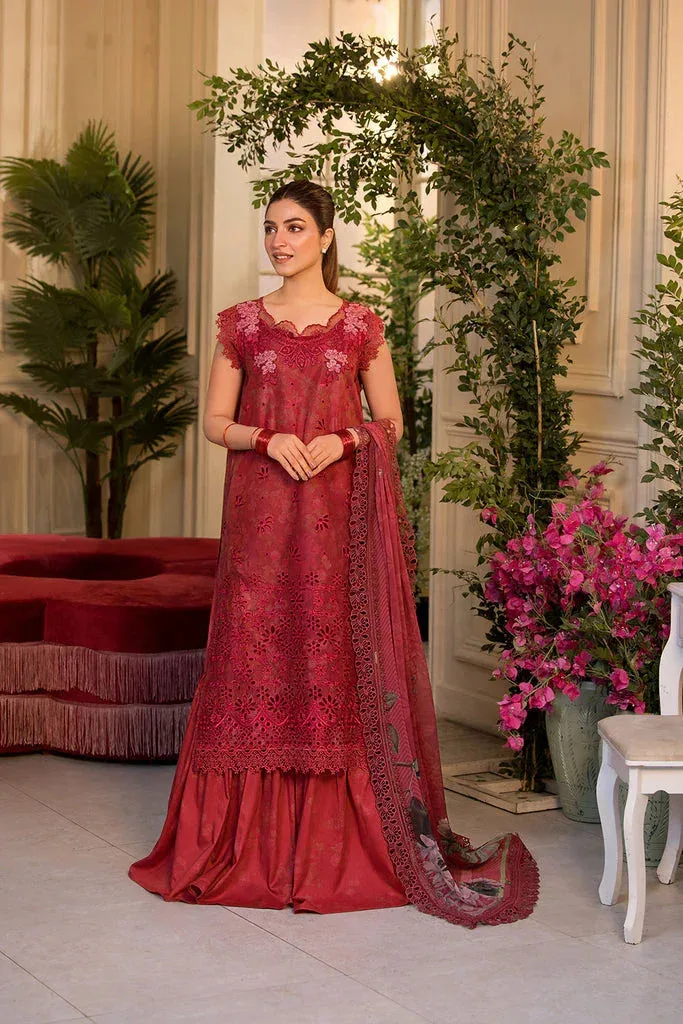 Red chiffon and lawn long shirt with matching sharara – view 6 – Poshaq