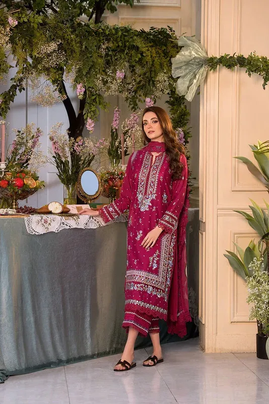 Sobia Nazir Vital Lawn 25 Maroon Chiffon – view 1 – Poshaq