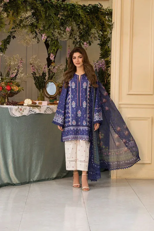 Sobia Nazir Vital Lawn 25 Persion Blue Chiffon – view 1 – Poshaq
