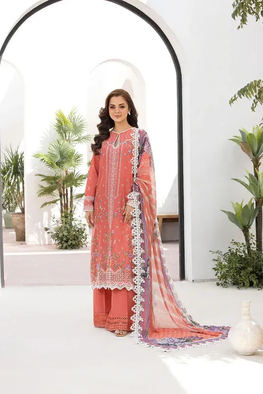 Sobia Nazir Vital Lawn 25 Pinkish Orange Chiffon – view 1 – Poshaq