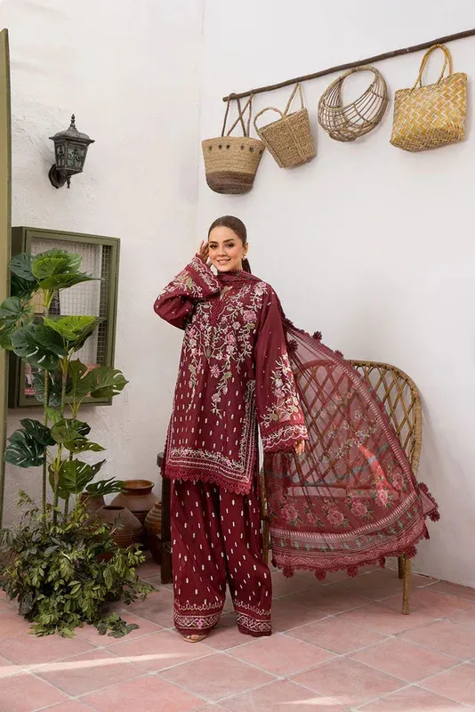 Sobia Nazir Vital Lawn 25 Burgundy Chiffon – view 1 – Poshaq