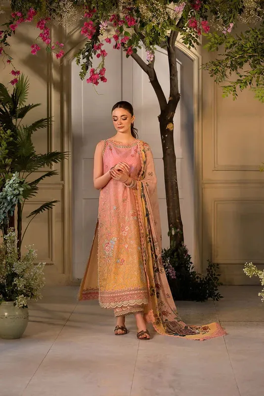 Sobia Nazir Vital Lawn 25 Apricot Orange Chiffon – view 1 – Poshaq