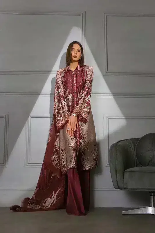 Sobia Nazir Silk Collection 23 Maroon Satin – view 1 – Poshaq