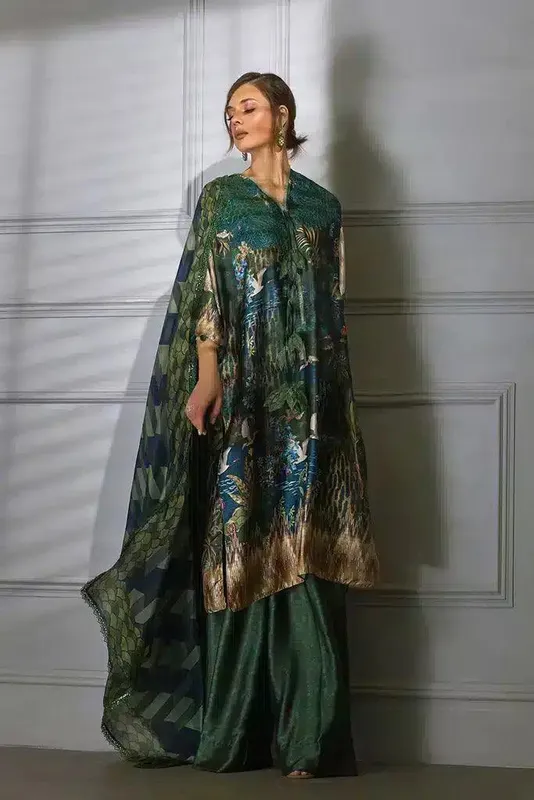 Sobia Nazir Silk Collection 23 Green Satin – view 1 – Poshaq