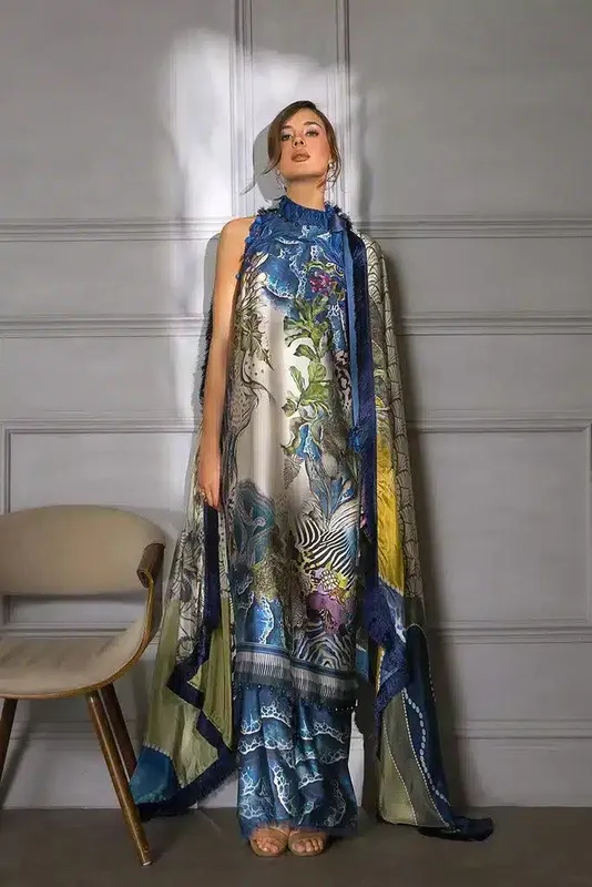 Sobia Nazir Silk Collection 23 Blue Satin – view 1 – Poshaq