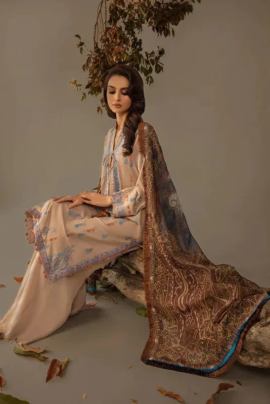 Sobia Nazir Autumn Winter 23 Beige Karandi – view 1 – Poshaq