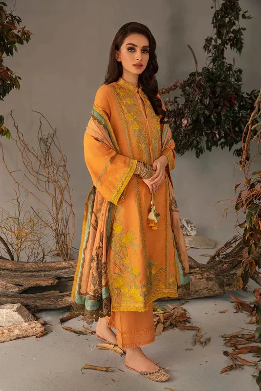 Sobia Nazir Autumn Winter 23 Orange Slub – view 1 – Poshaq