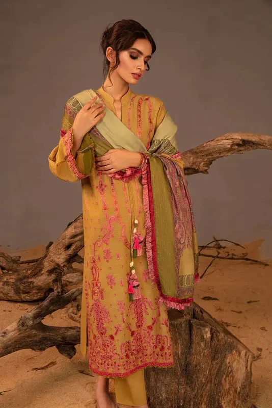 Sobia Nazir Autumn Winter 23 Mustard Slub – view 1 – Poshaq