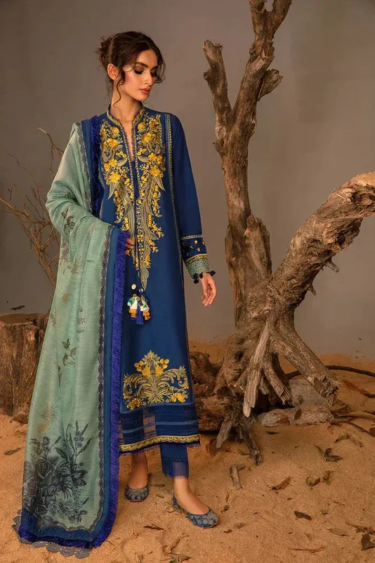 Sobia Nazir Autumn Winter 23 Blue Slub – view 1 – Poshaq