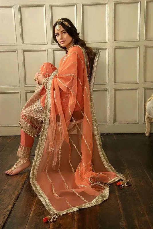 Sobia Nazir Nur Wedding Formals 23 Orange Jacquard – view 1 – Poshaq