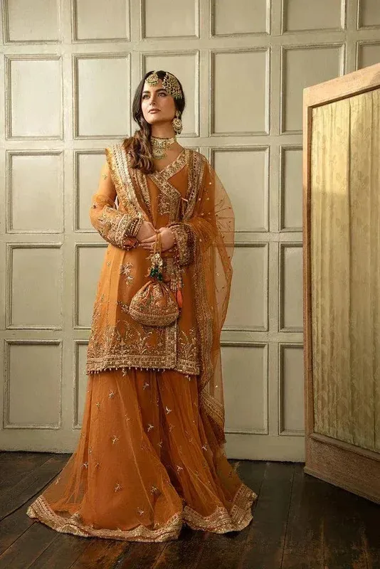 Sobia Nazir Nur Wedding Formals 23 Orange Raw Silk – view 1 – Poshaq