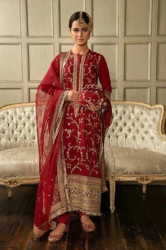 Sobia Nazir Nur Wedding Formals 23 Red Raw Silk – view 1 – Poshaq