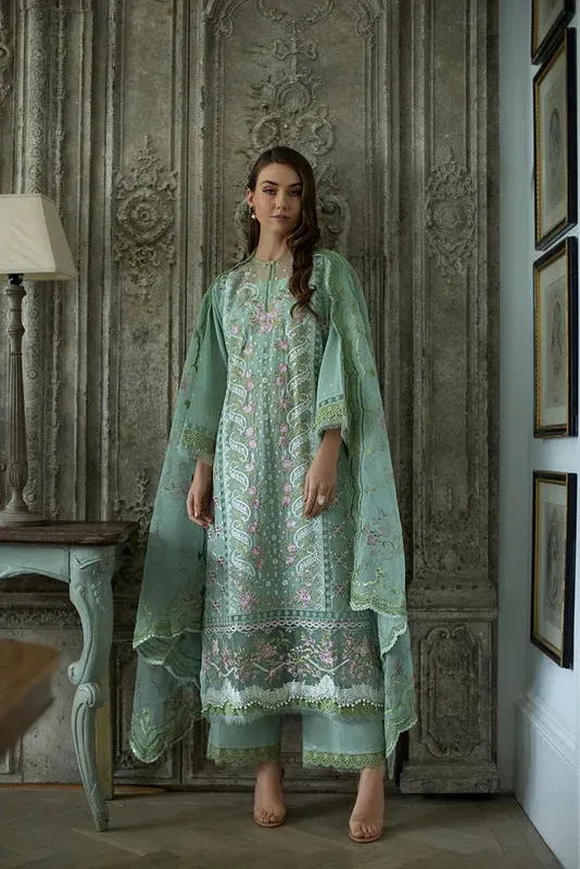 Sobia Nazir Luxury Lawn 24 Green Organza – view 1 – Poshaq